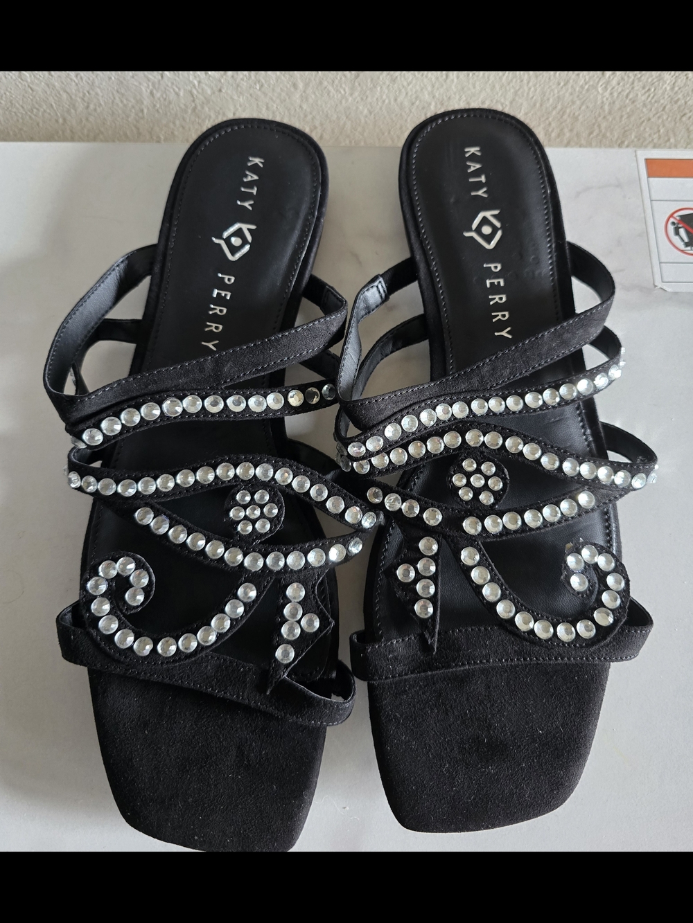 Katy Perry Collections Black Crystal-Embellished Slide Mules